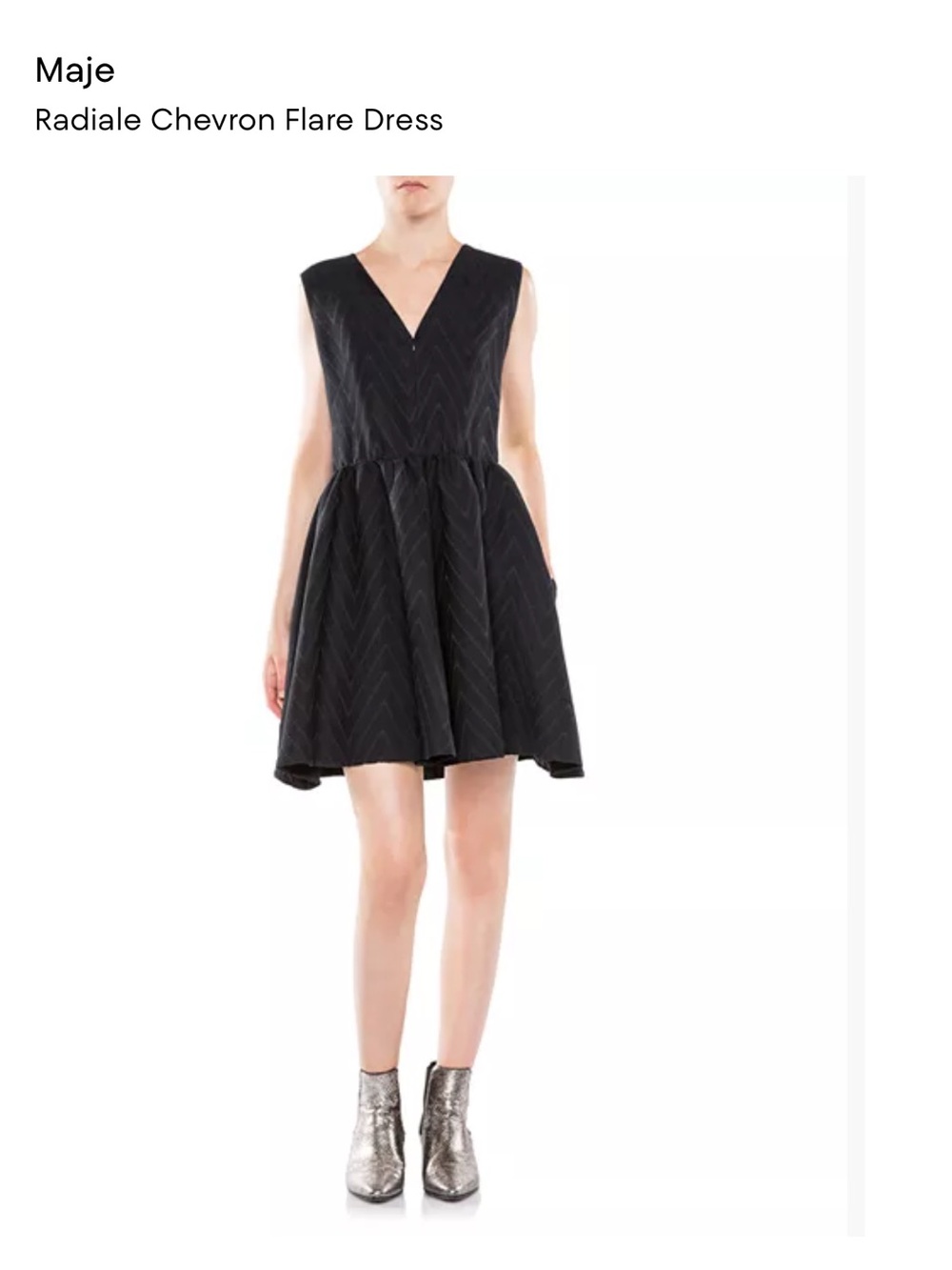 $325 Maje Radiale Chevron Flare Mini Dress black size 3 (Large)